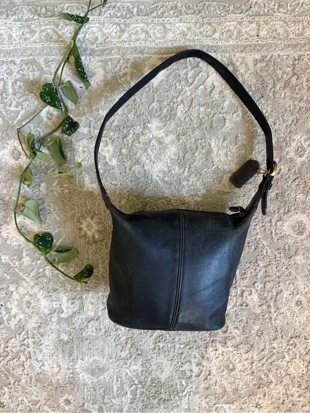 COACH Shoulder Bag Black Leather Mini Bucket Vintage
